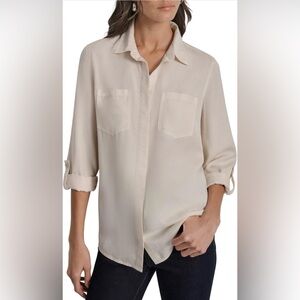 DKNY Cream Button-Up Blouse ~ Size L